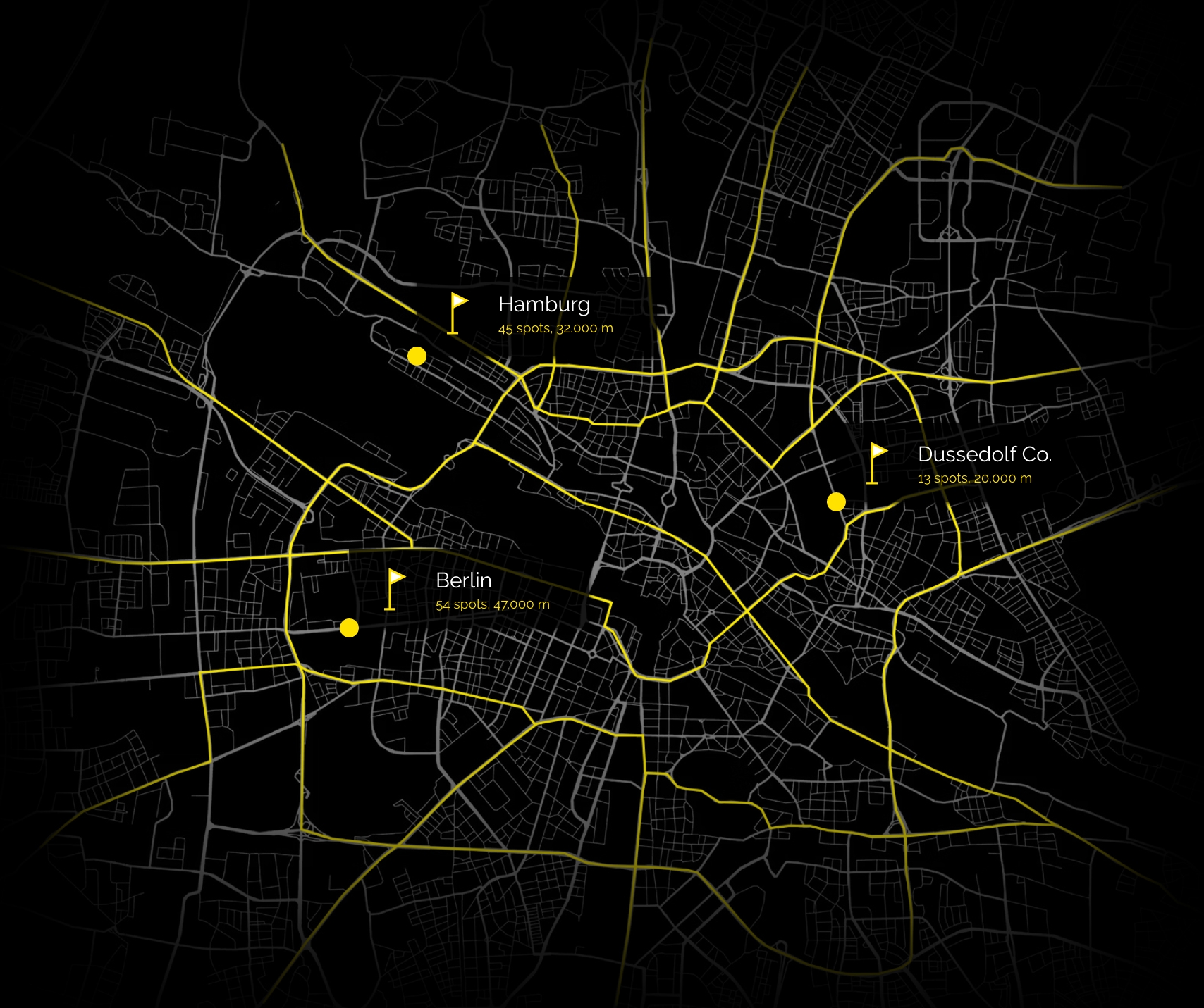 Map of SPS network spots in Hamburg, Dussedolf and Berlin